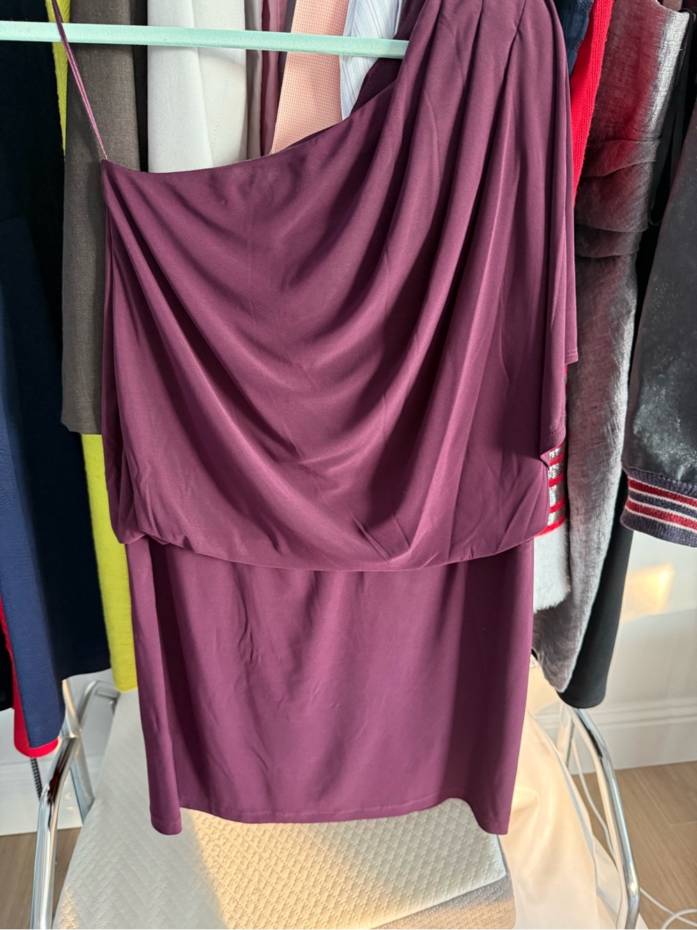 Jessica Simpson Plum One-Shoulder Draped Cocktail Dress